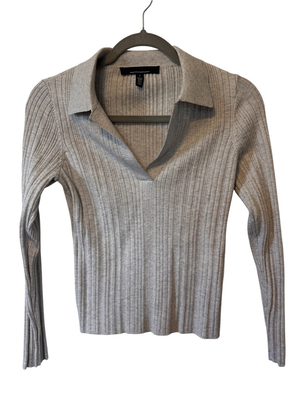 WHBM Ribbed Collared V-Neck Gray Metallic Design Sweater Size Small or XS